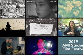 Collage of film stills from short works in the 2019 AMI Student Film Festival